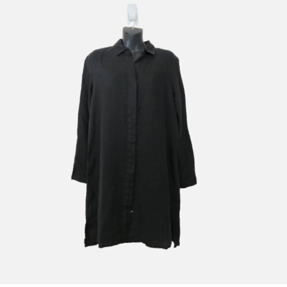 James Perse size 1 Small Linen Shirt Dress Long Sleeve Button Down Black NEW - Picture 1 of 6